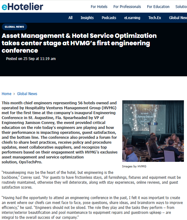 Asset Management & Hotel Service Optimization takes center stage at HVMG’s first engineering conference