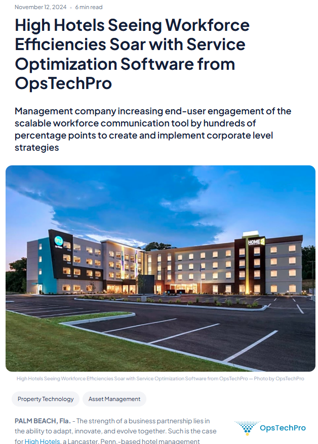 significantly improved workforce efficiency using OpsTechPro's service optimization software.